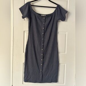 Say What? Blue Gray Button-Front Mini Dress